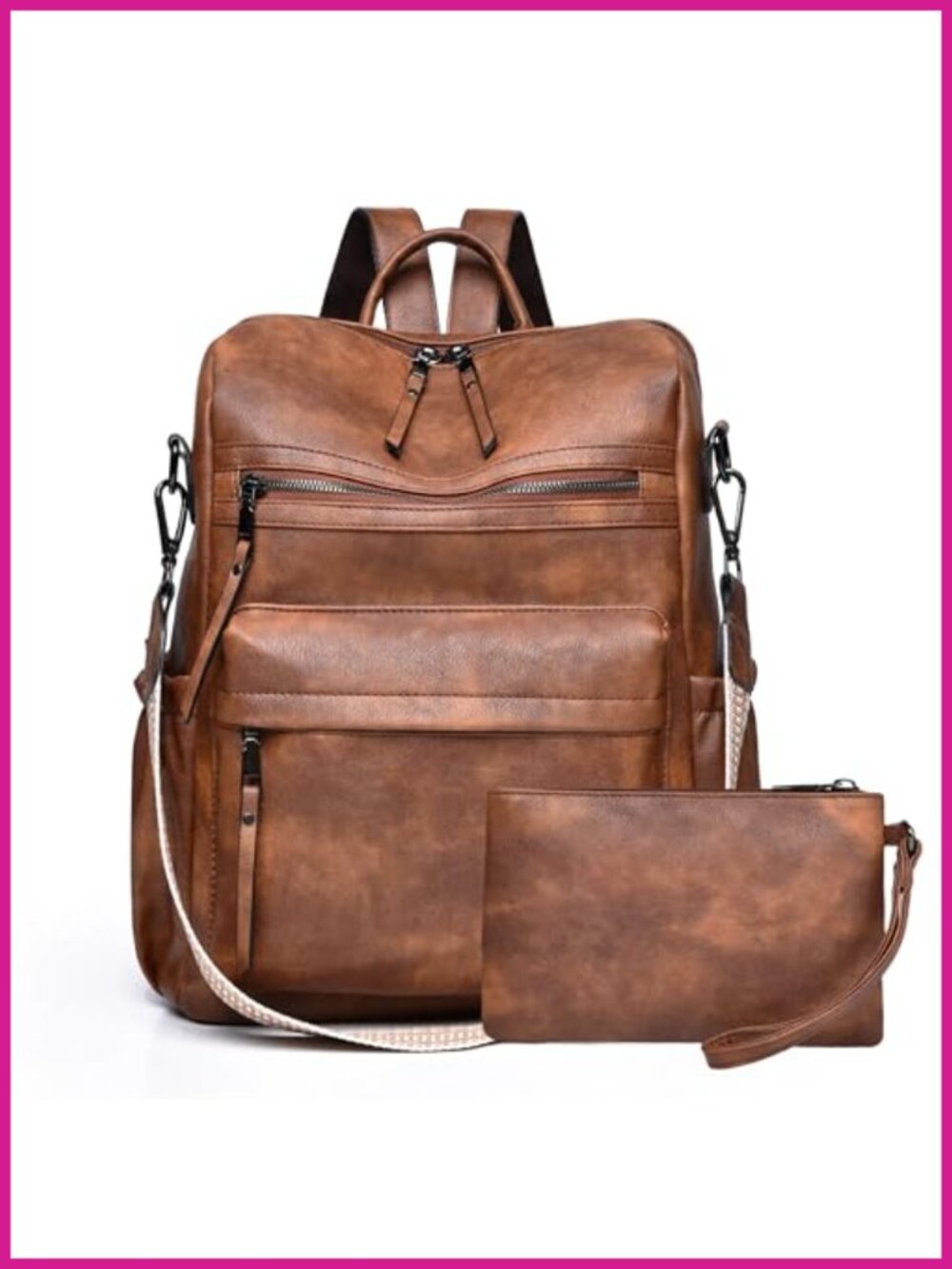 Womens PU Leather Backpack Purse Travel Shoulder Bag with Wristlet